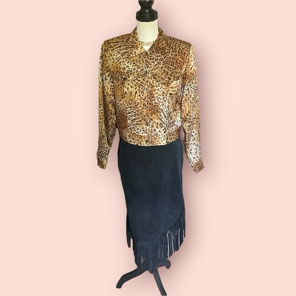SILK Vtg 90s Y2K Maggie London Leopard Crop Jacket Top Brown Black Womens 4 S 2 - Picture 12 of 16